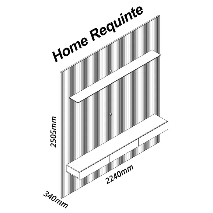 Painel para TV.  Madeira Ripada com LED Requinte 220cm Naturale/Off White